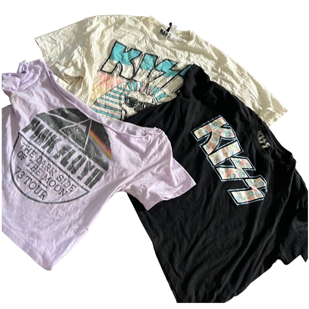 Kiss T-Shirt Lot XL/XXL Pink Floyd Multi-Color KISS Bundle Grunge Crop Top
